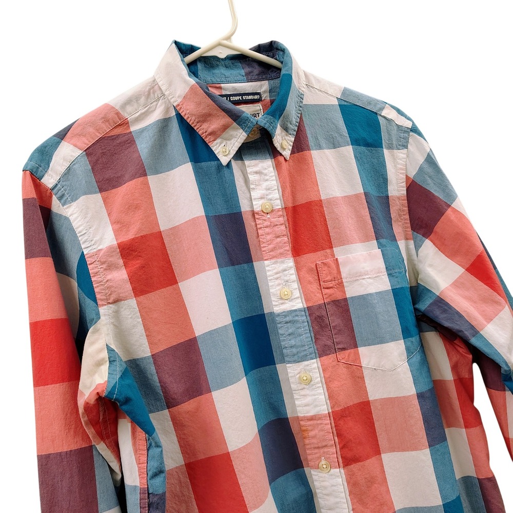 OLD NAVY Men's Plaid Button Down Shirt Small Red White Blue Americana Preppy